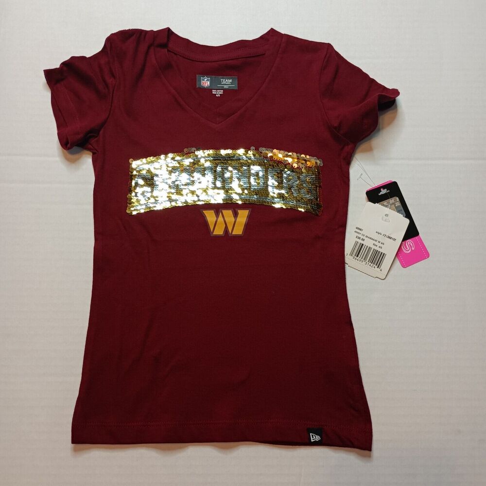 Washington Commanders Short Sleeve V-neck T-Shirt Tee Girls 4/5 Burgundy…